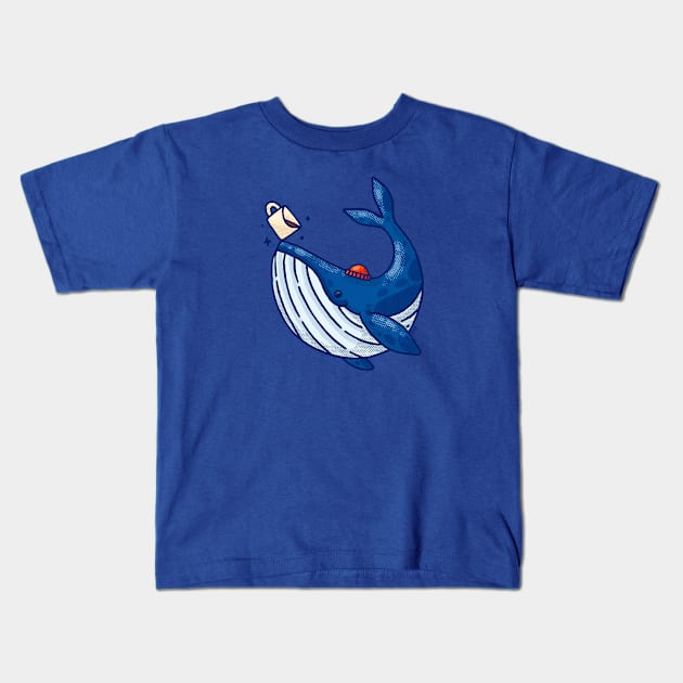 Blue Coffee Whale Kids T-Shirt by Tania Tania